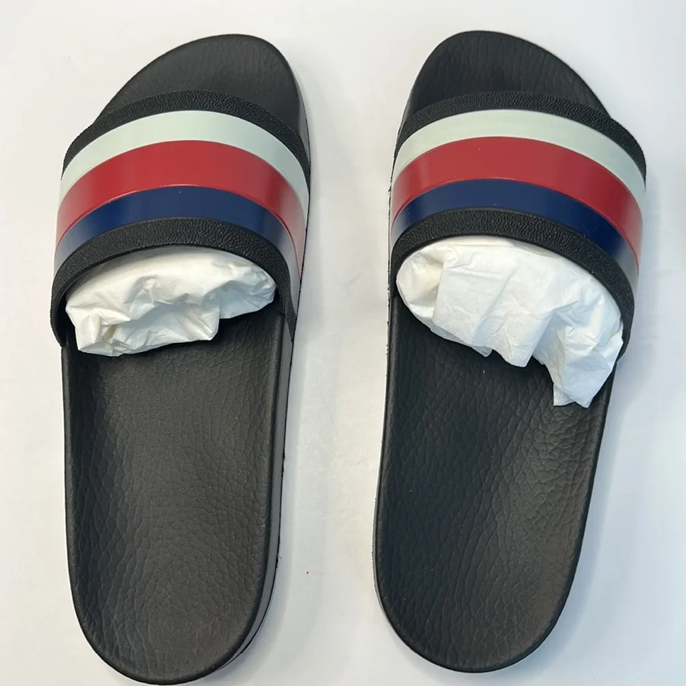 New 💯Authentic GUCCI WEB RUBBER SLIDE IN BLACK/Blue / Red &White Sandals